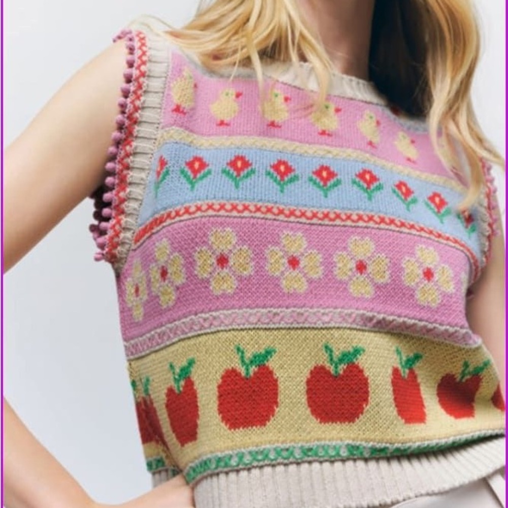 Zara Multicolor Patterned Sweater Vest